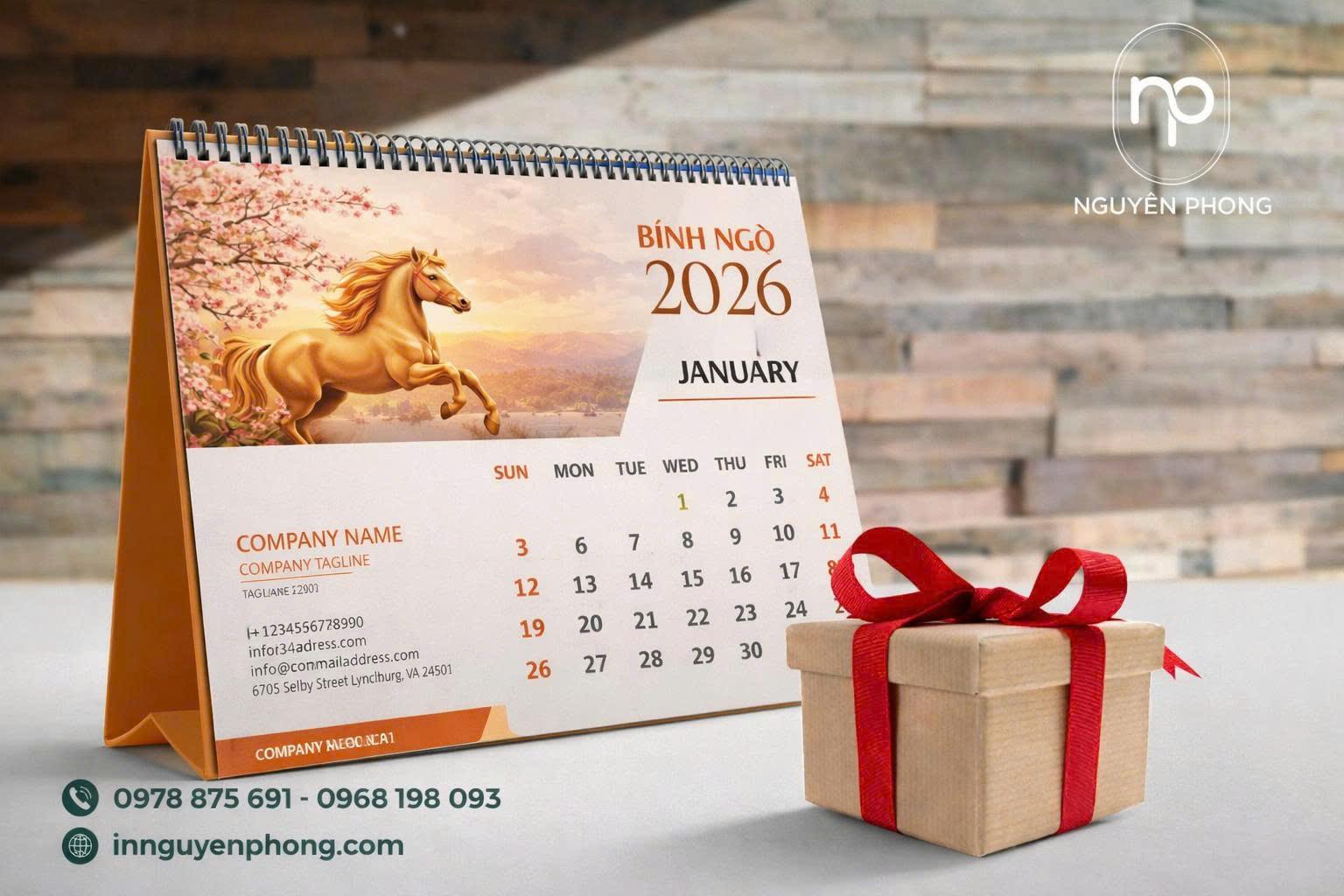 Mẫu lịch Tết để bàn truyền thống